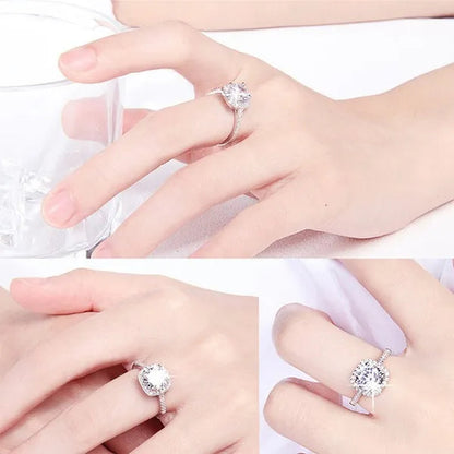 Simple and elegant ladies exquisite jewelry silver-plated 1ct round cut diamond ring princess proposal ring anniversary promise birthday gift ring (size 5-12)