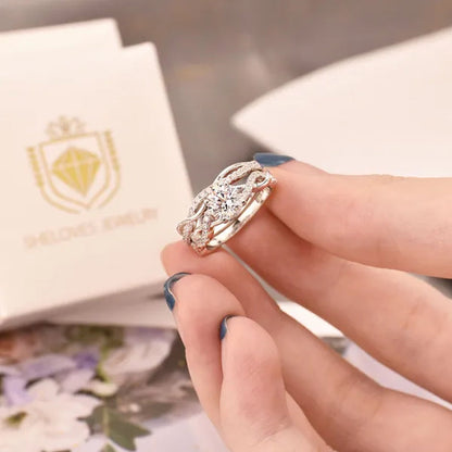 Newshe 2 Pcs 925 Sterling Silver Twist Cross Rings Wedding Engagement Ring Sets for Women AAAAA Cubic Zirconia Jewelry QR7628