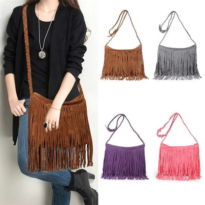 Womens Fashion Faux Suede Fringe Tassel Shoulder Bag Beach Handbags Messenger Bag（6 Colors）