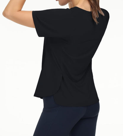 Women'S Short Sleeve Workout Shirts Breathable Yoga T-Shirts with Side Slits Athletic Tee Tops