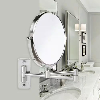Small round Wall Mounted Nickel Brushed Makeup Mirror (11 In. H X 1.4 In. W), 1X-7X Magnification
