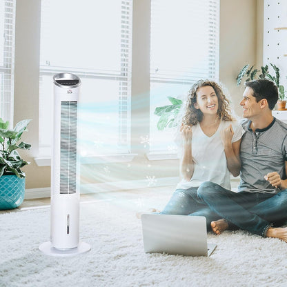40" Evaporative Air Cooler with Water Tank, 3-In-1 Ice Cooling Fan with Humidifier, 52° Oscillating Portable Swamp Cooler for Home Office, 3 Modes, 3 Speeds, 8H Timer, Remote, White