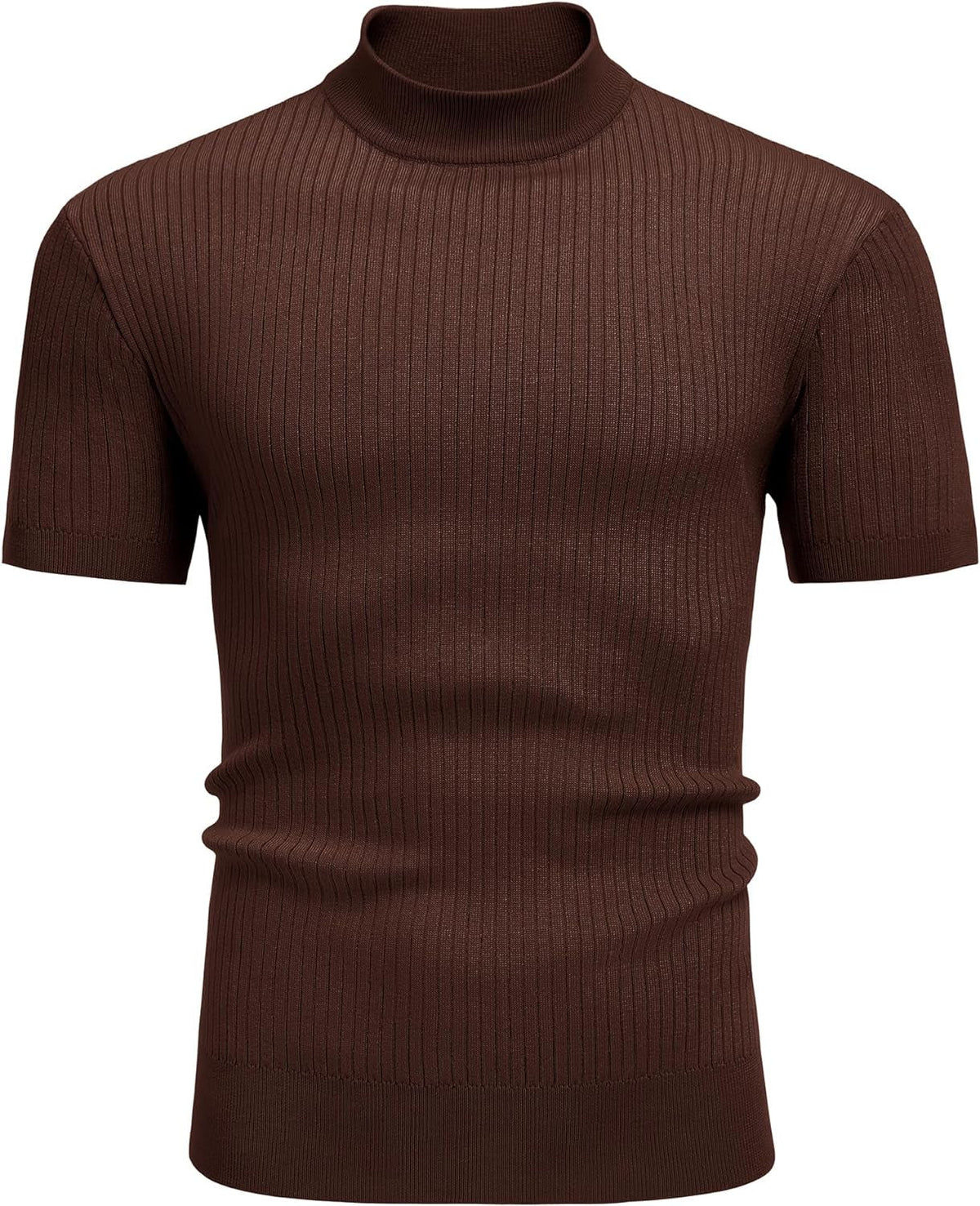 Men's Mock Turtleneck Sweater Short Sleeve Casual Basic Pullover Sweater Ribbed Knit Pullover Solid Tee