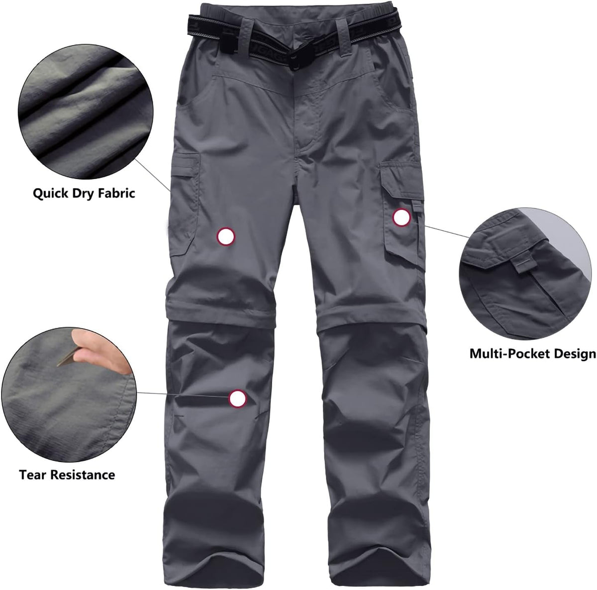 Boy’S Scout Pants Convertible Hiking Quick Dry Zip off Pants Outdoor Climbing Casual Trouser Kids Youth Cargo Pants