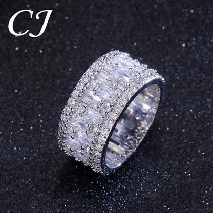 CANDICE Top Baguette Cut Clear CZ Stone Sparkling Evening Wide Ring for Women Banquet Prom Luxury Jewelry with White Gold Plating
