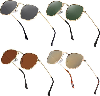 Hipster Hexagonal Polarized Sunglasses Men Women Geometric Square Small Vintage Metal Frame Retro Shade Glasses