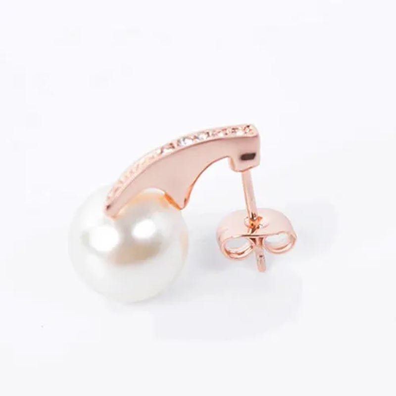 Crystal Wedding Jewelry Set Bride Rose Gold Crystal Faux Pearl Pendant Necklace Earrings