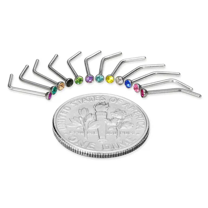 150/100/50PCS Fashion Stainless Steel CZ Crystal L Shape Diamond Rhinestone Nose Ring Body Piercing Stud Jewelry Bone 20 Gauge for Women Girls 2 Types
