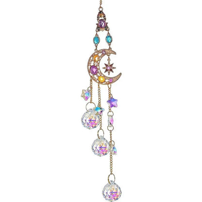 Crystal Rainbow Suncatcher with Rhinestones Hanging Glass Suncatcher for Window (MOON&STAR&SUN)