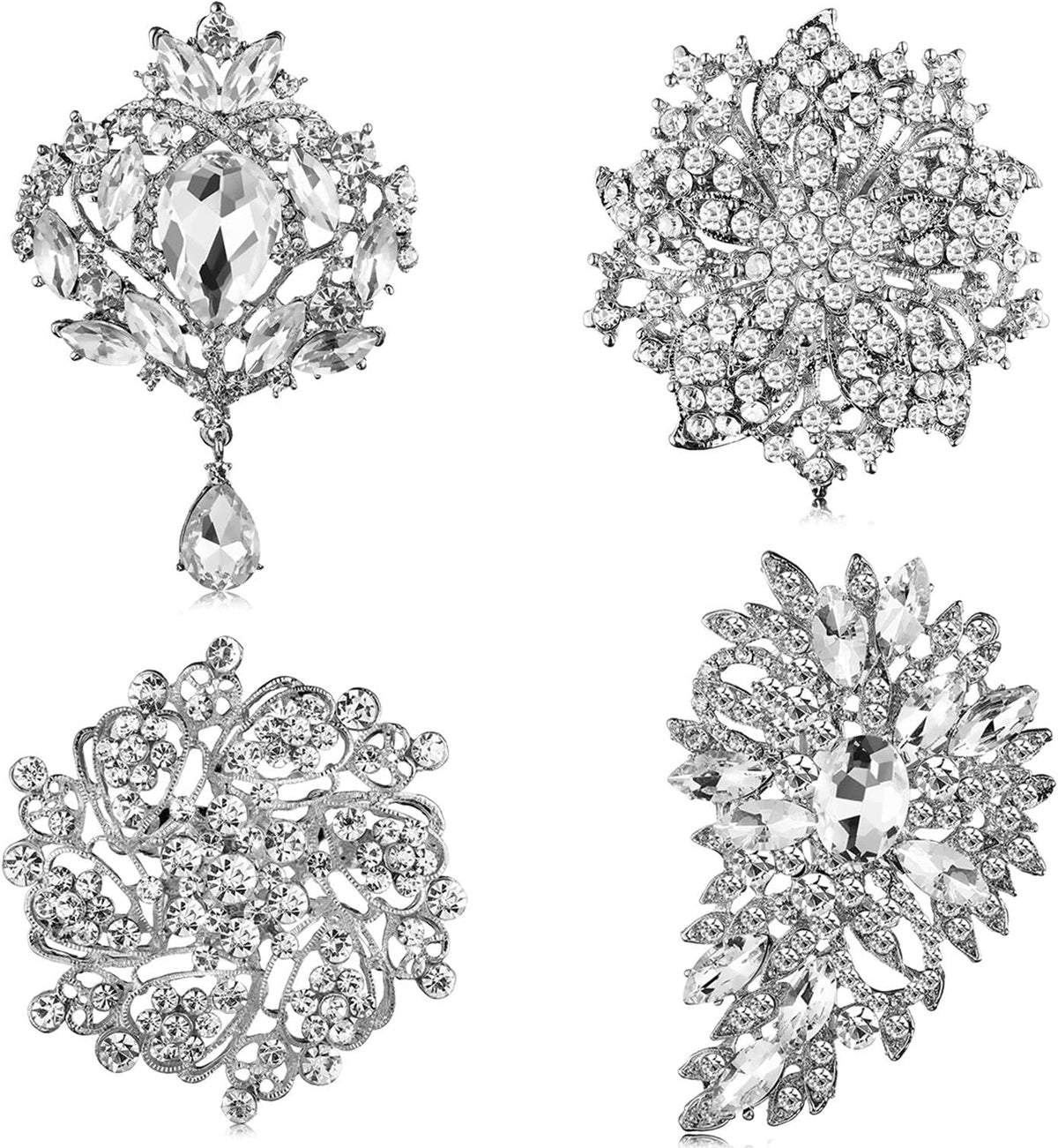 4 Pcs Women'S Rhinestone Brooches Flower Crystal Pins Vintage Brooches for Banquet Wedding Graduation Bridal Shower Gift Jewelry Supplies