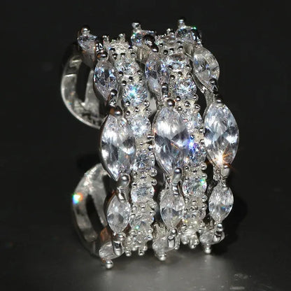 Luxury  Silver White Sapphire Ring Natural Stone Birthstone Gemstones Engagement Rings Wedding Anniversary Bride Women Square Ellipse Ring Size 6 7 8 9 10