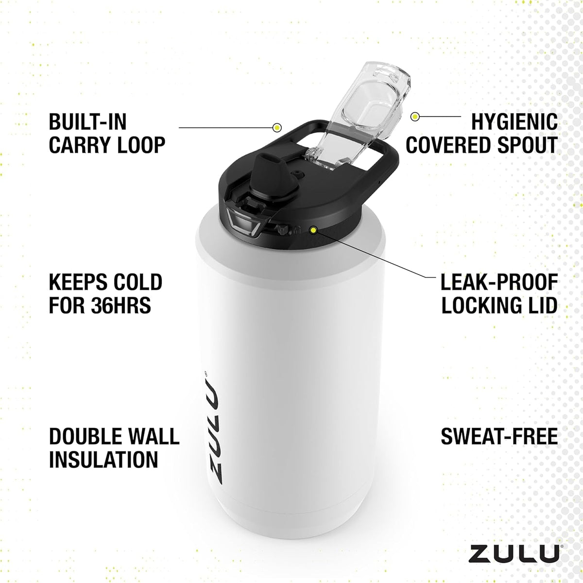 Goals Vacuum Insulated Large Capacity Stainless Steel Water Bottle | Reusable Jug Thermoses with Carry Handle | Leak-Proof Lid | Perfect for Travel, Workout, Gym, Hiking, Camping | 64Oz, 101Oz