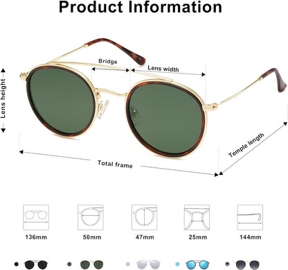 Retro Round Double Bridge Polarized Sunglasses for Women Men Vintage Circle UV400 Sunnies SJ1104