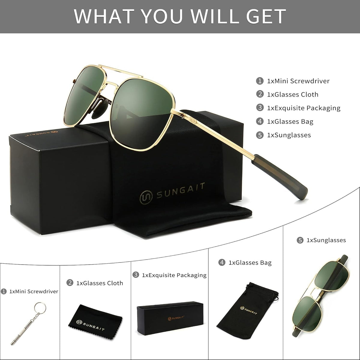 Men'S Military Style Polarized Pilot Aviator Sunglasses Bayonet Temples