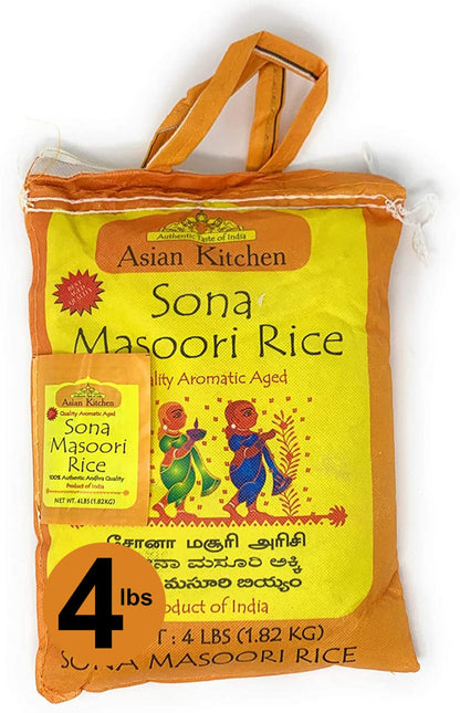 White Sona Masoori Aged Rice 4-Pound Bag, 4Lbs (1.81Kg) Short Grain Rice ~ All Natural | Gluten Friendly | Vegan | Indian Origin | Export Quality