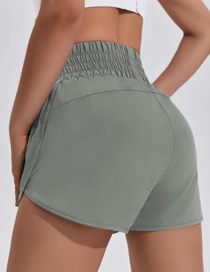 Women'S Athletic Shorts for Gym Workout Running Short with High Waisted Zip Pockets