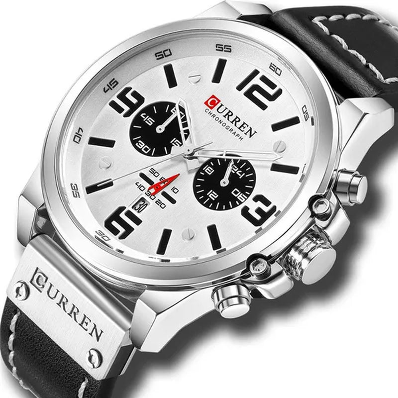 CURREN Men Quartz Watch Army Military Water-proof Calendar Chronograph Wristwatch Leather Strap Male Sport Watches