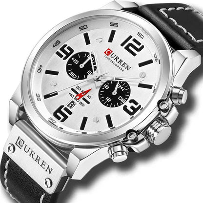 CURREN Men Quartz Watch Army Military Water-proof Calendar Chronograph Wristwatch Leather Strap Male Sport Watches