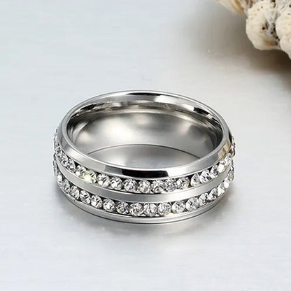 Womens Men's Fashion Double Rows Crystal gold silver black Titanium Steel Wedding Jewelry Ring 6-11