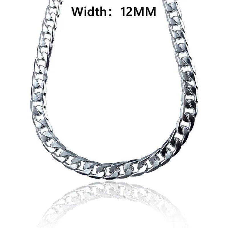 High Quality 925 Sterling Silver 12MM Width Male Jewelry 925 Solid Silver Fashion Jewelry Men Curb Chain Necklace Bracelet 8-30 inches
