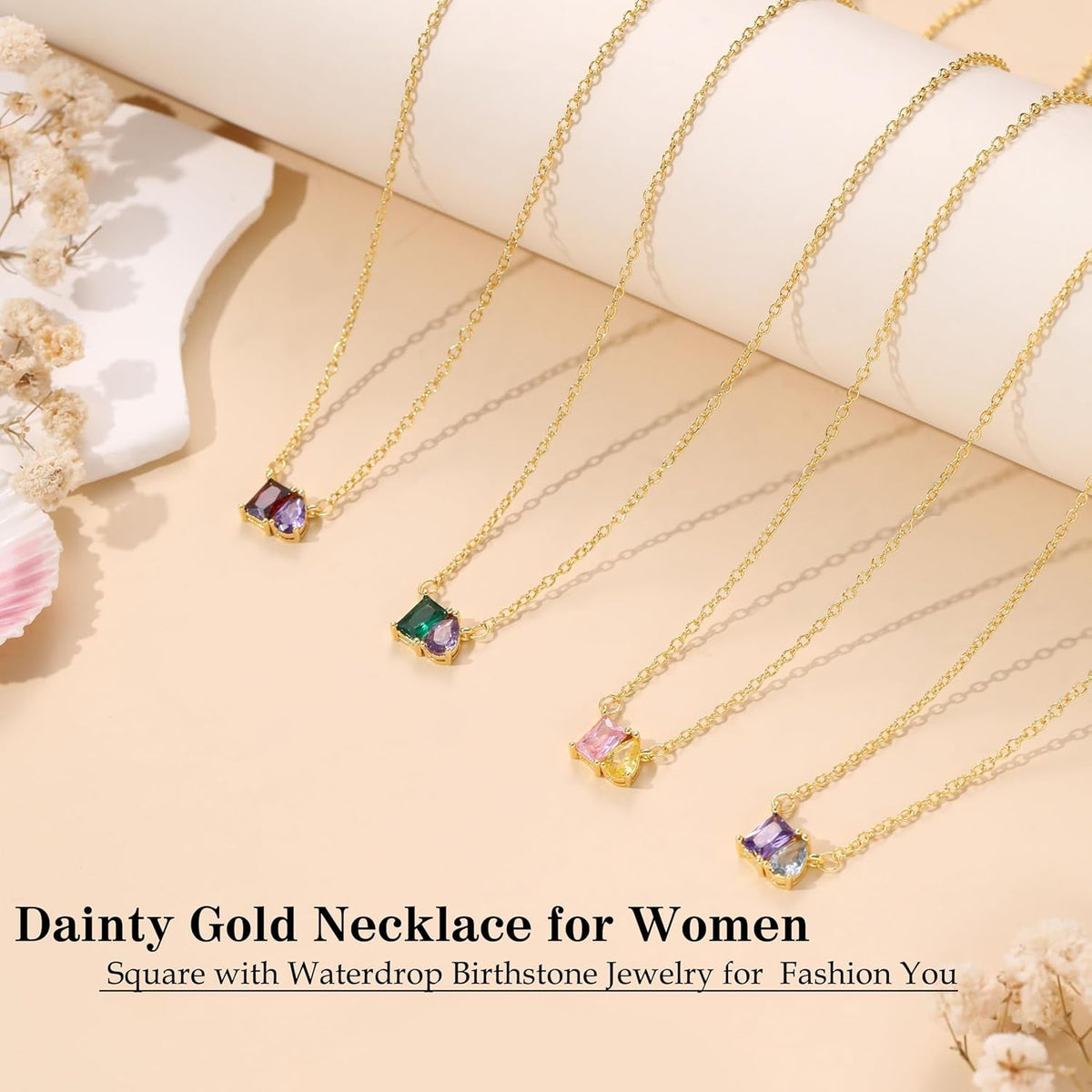 Mothers Day Gifts for Daughter Mom, Birthstone Necklace for Women Teen Gifts 14K Gold Plated Necklace with 1-12 Birthstone 16Th 18Th 21St 30Th 50Th Birthday Gift for Her Christmas Jewelry