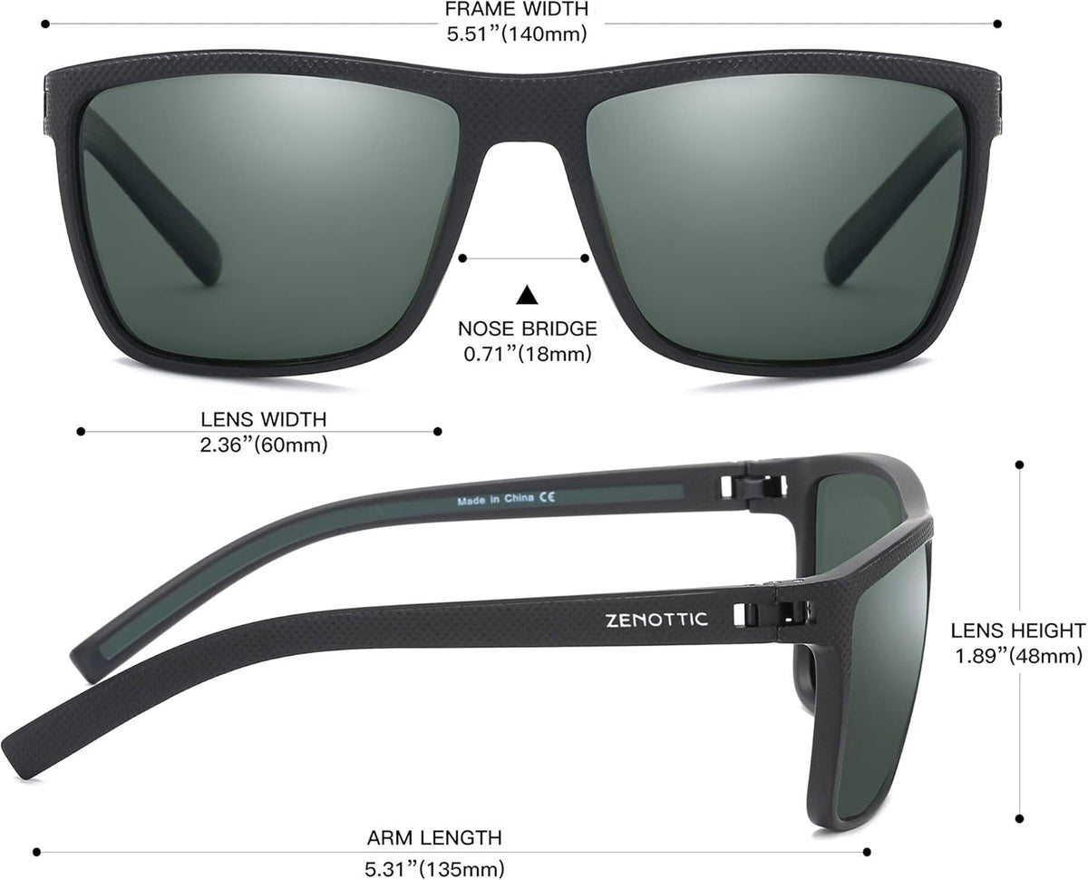 Polarized Sunglasses for Men Lightweight TR90 Frame UV400 Protection Square Sun Glasses
