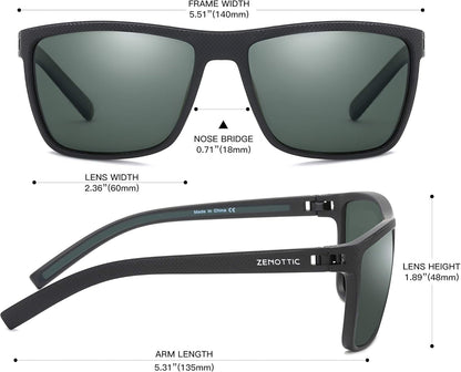Polarized Sunglasses for Men Lightweight TR90 Frame UV400 Protection Square Sun Glasses