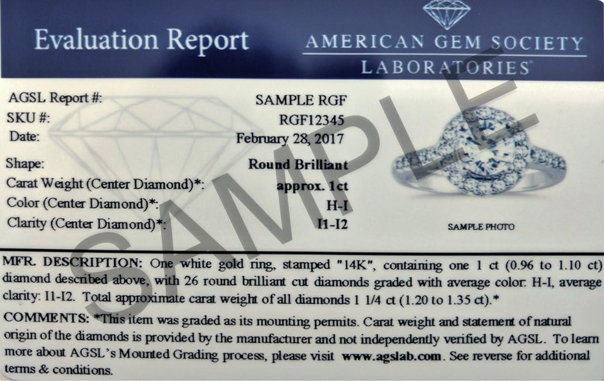 AGS Certified 1 1/5 Carat TW Diamond Engagement Ring in 14K White Gold (I-J Color, I2-I3 Clarity)