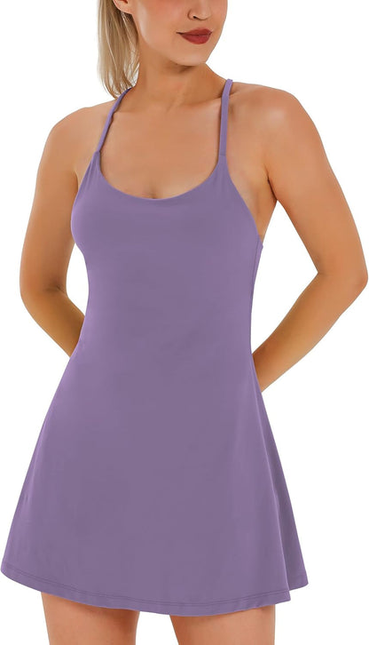 Womens Tennis Dress, Workout Dress with Built-In Bra & Shorts Pockets Summer Dress for Golf Athletic Dresses for Women