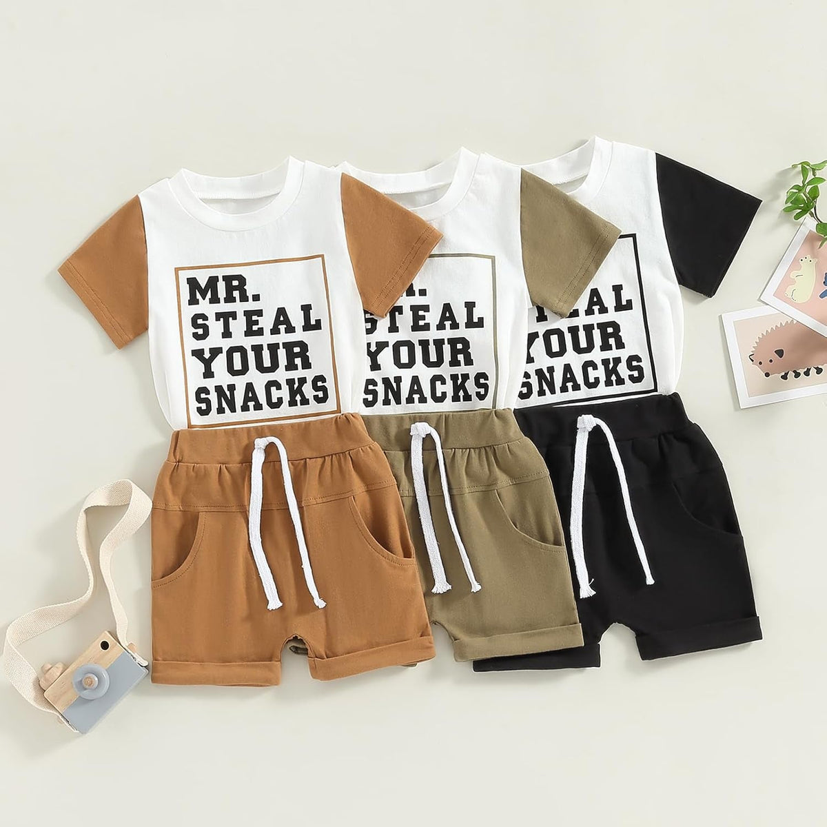 Toddler Baby Boy Summer Clothes Short Sleeve Letter Print T Shirt Tops + Elastic Shorts Infant Casual Outfit Set