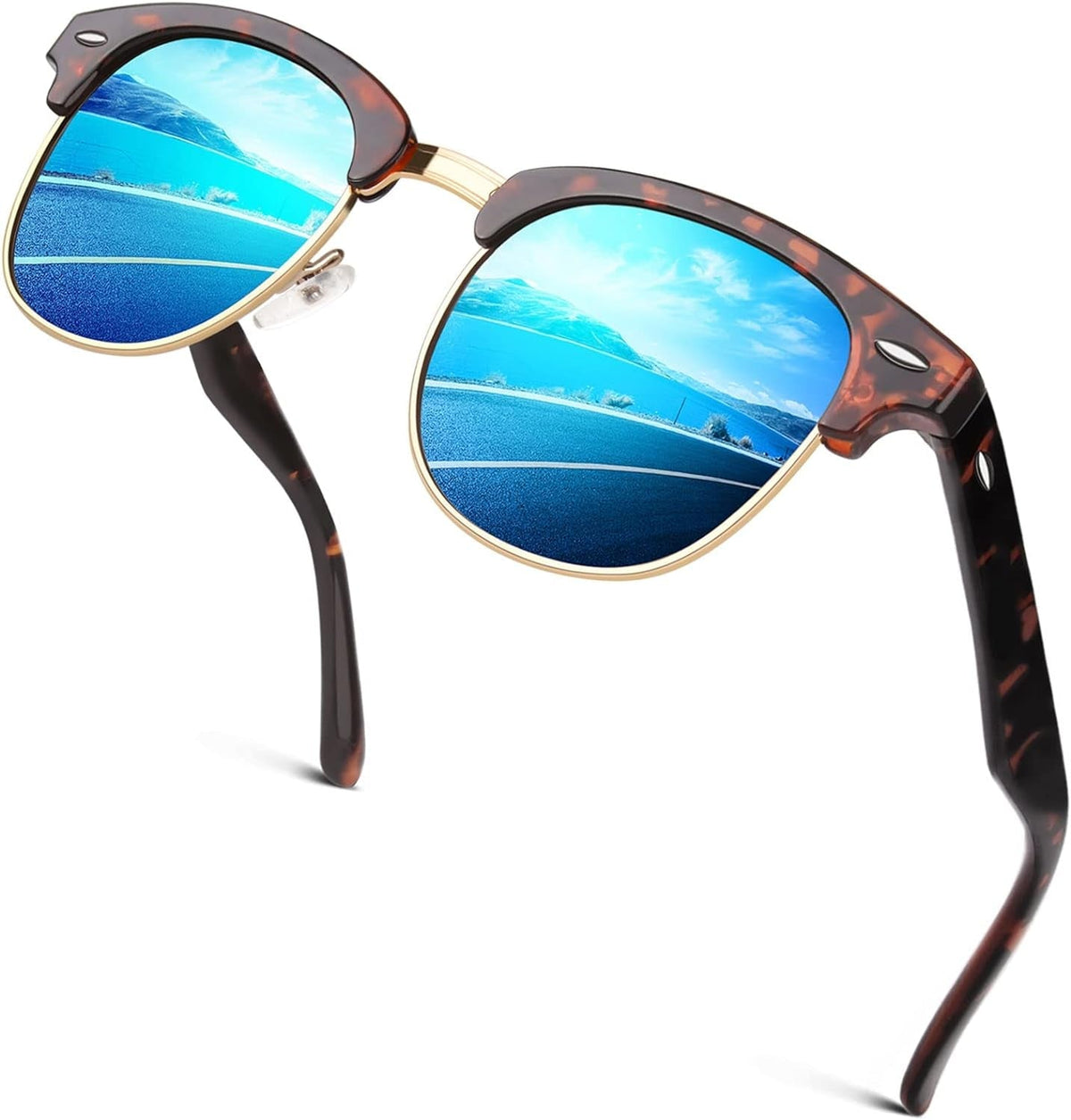 Classic Horn Rimmed Semi Rimless Polarized Sunglasses for Men Women GQO6