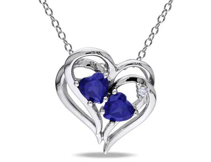 1.10 Carat (Ctw) Lab-Created Blue Sapphire & Diamond Heart Pendant Necklace in Sterling Silver with Chain