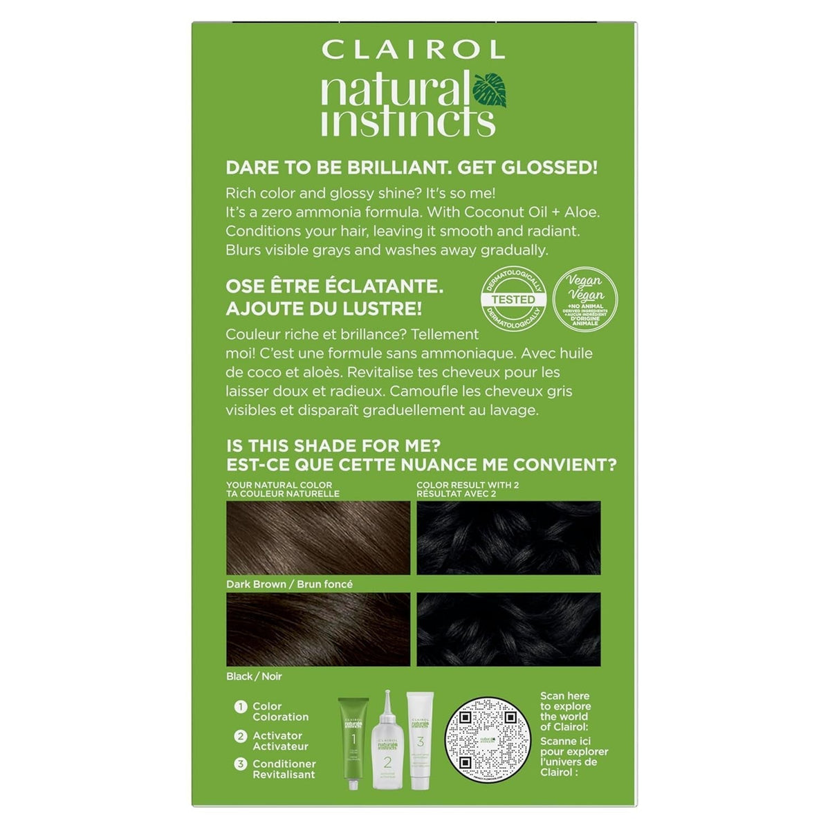 Natural Instincts Demi-Permanent Hair Dye, 2 Black Hair Color, Pack of 3