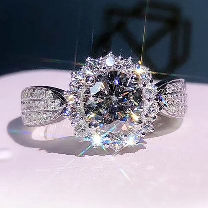Exquisite Gorgeous 925 Sterling Silver Ring Round Cut Moissanite Diamond Bridal Engagement Wedding Band Rings Women's Birthday Proposal Party Jewelry Gift  Size
