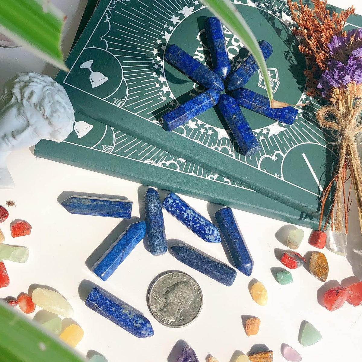 10PCS Lapis Lazuli Natural Healing Crystals Stones Set Polished Tumbled Pocket Gemstones Bulk Hexagonal Points Reiki Energy Balancing Chakra Meditation Therapy Gift