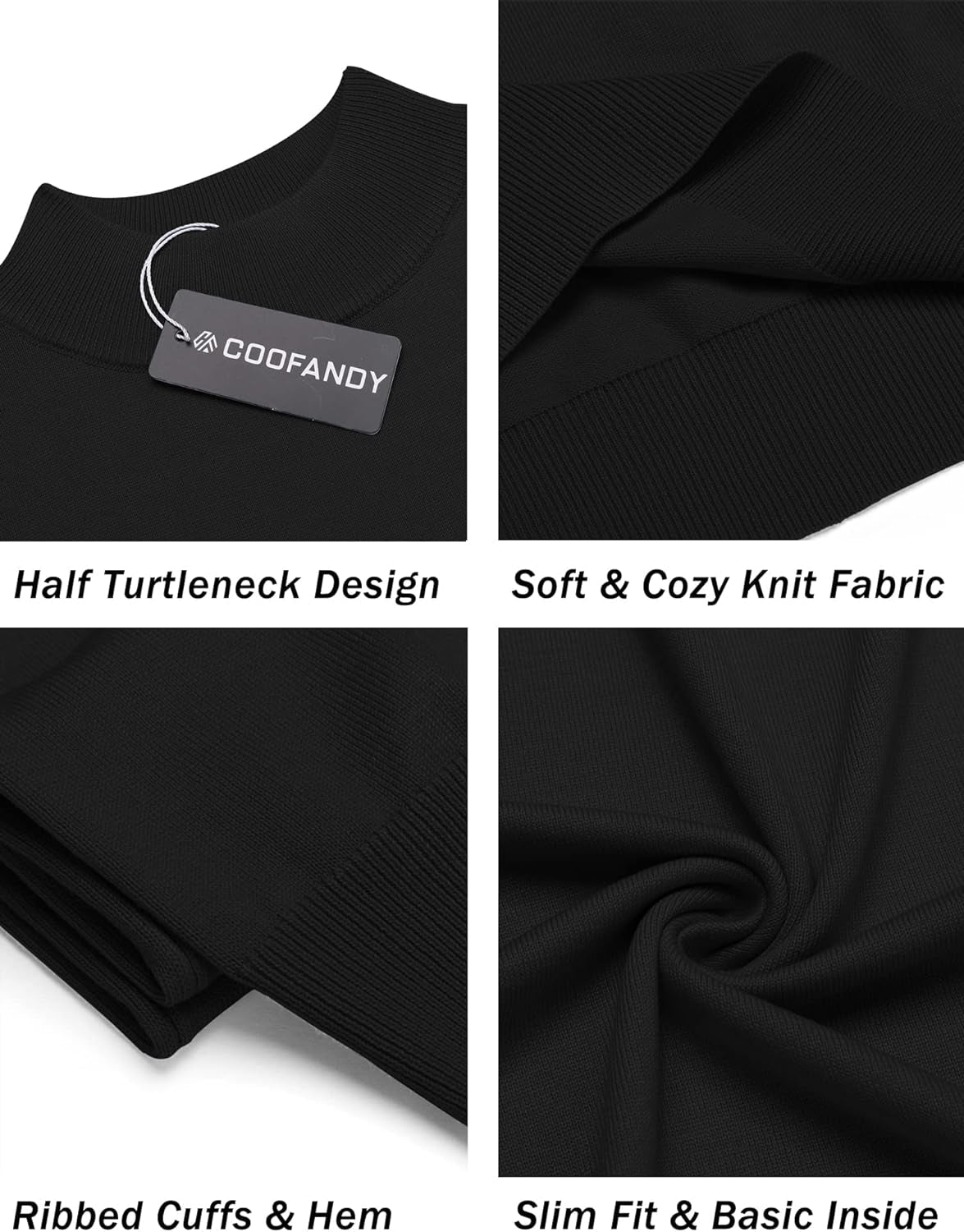 Mens Mock Turtleneck Sweater Short Sleeve Solid Color T-Shirts Basic Slim Fit Knitted Pullover Tees