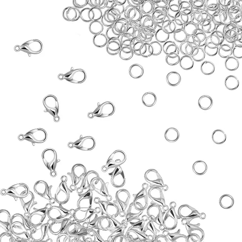 400 Pieces Lobster Claw Clasps with Open Jump Rings Set, 12 mm Lobster Claw Clasps Necklace Fasteners Hook and 5 mm Jump Rings for DIY Bracelet Necklace Jewelry Making (Silver and Gold)