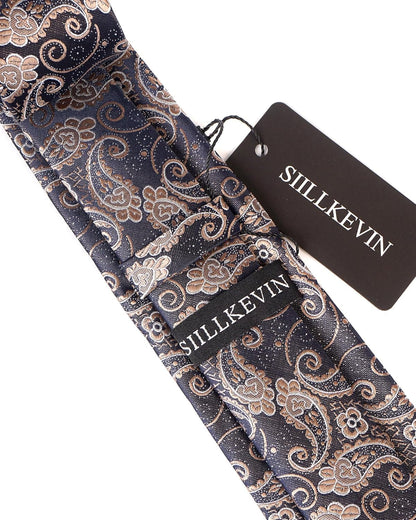 Men'S Paisley Necktie and Pocket Square Cufflink Tie Clip Set Slim Ties Gift for Men