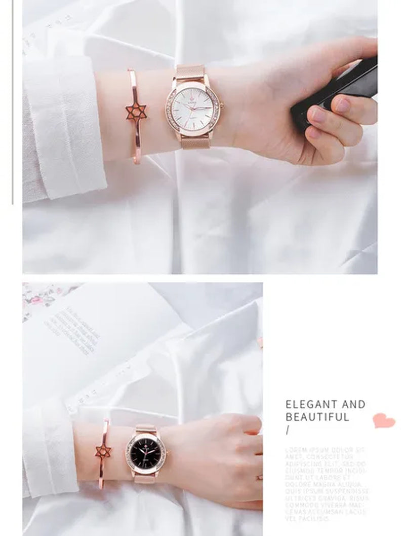 WWOOR Luxury Crystal Ladies Bracelet Watches Top Brand Fashion Women Quartz Watch For Women Rose Gold Mesh Band Wrist Watch Montre Femme