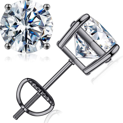 0.2-4ct Moissanite Screw Back Earrings for Women, D Color VVS1 Clarity Lab Created Diamond Earring 18K White Yellow Rose Gold Ruthenium Vermeil 925 Sterling Silver Round Moissanite Earrings