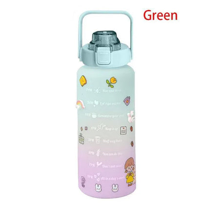 Water Bottle With Time Marker & Straw, 900ML/2000ML Large Capacity Motivational Leakproof Plastic Water Jug For Fitness Gym School Outdoor Travel Work Camping Hiking Hunting Fishing To Ensure You Drink Enough Water Daily