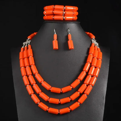 Fashion Nigerian Wedding Indian Jewelry Sets Beads Necklace Earring Bracelet Sets Statement Collar African Beads Jewelry Set