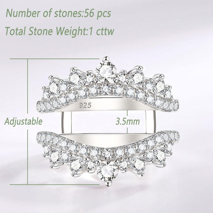 Curved Wedding Ring for Women Ring Enhancers Guard for Engagement Rings 925 Sterling Silver CZ