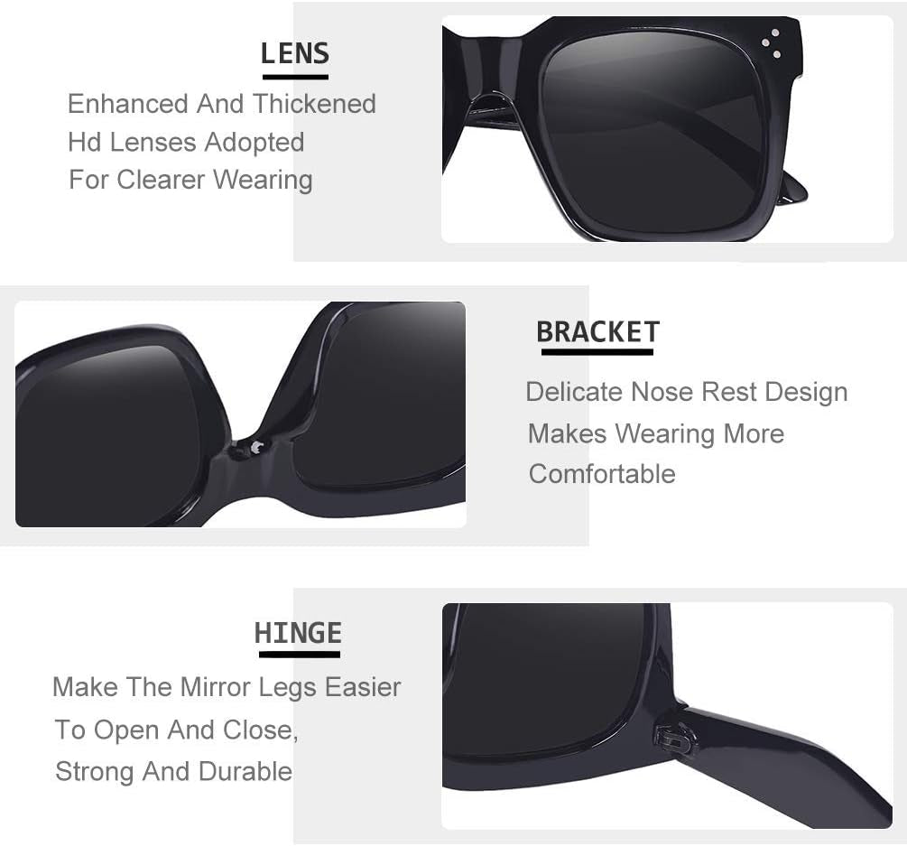 Vintage Women Oversized Sunglasses Designer Luxury Square Sun Glasses UV400 Protection Flat Lens
