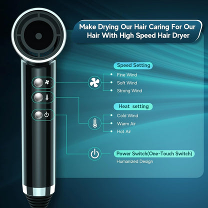 Professional High Speed Hair Dryer, Ionic Hair Dryer 110,000 RPM Brushless Motor for Fast Drying,1600W Low Noise Blow Dryer, Portable Hair Dryer for Travel Home Gift (Black)