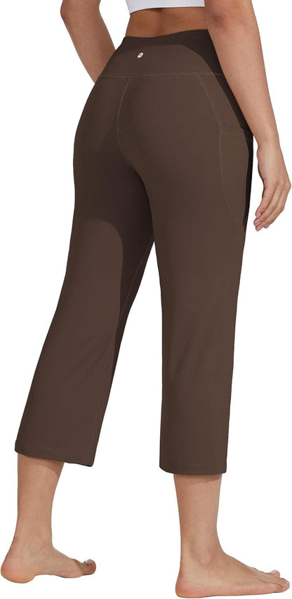 Women'S Yoga Capris Pants High Waist Leggings Crop Athletic Exercise Workout Capris Straight Leg 21"