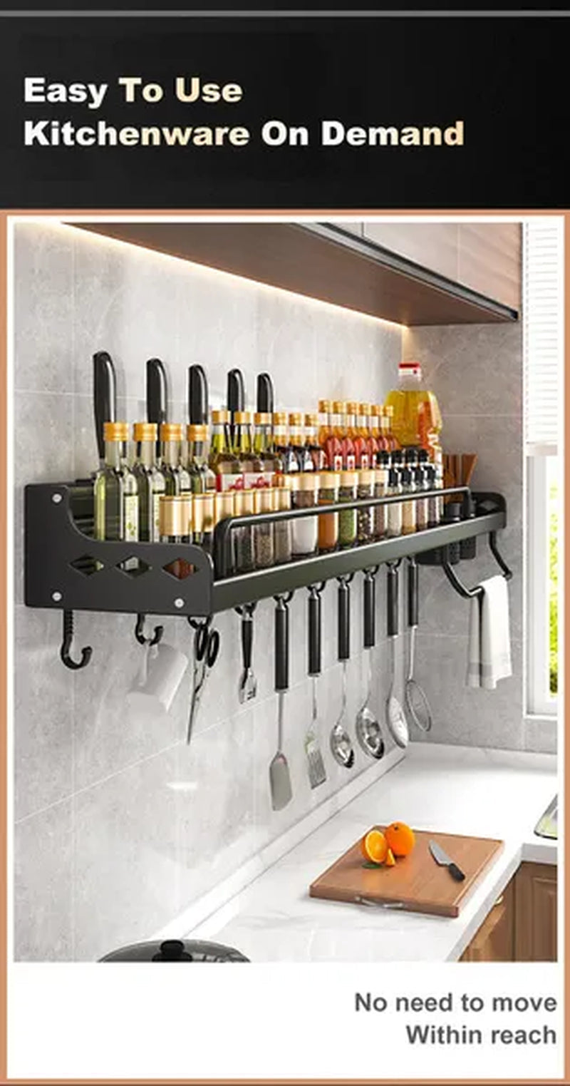 Kitchen Storage Shelf Wall-mounted Spice Racks Space Aluminum Multifunctional Punch-free Kitchen Shelf Kitchen Organizer