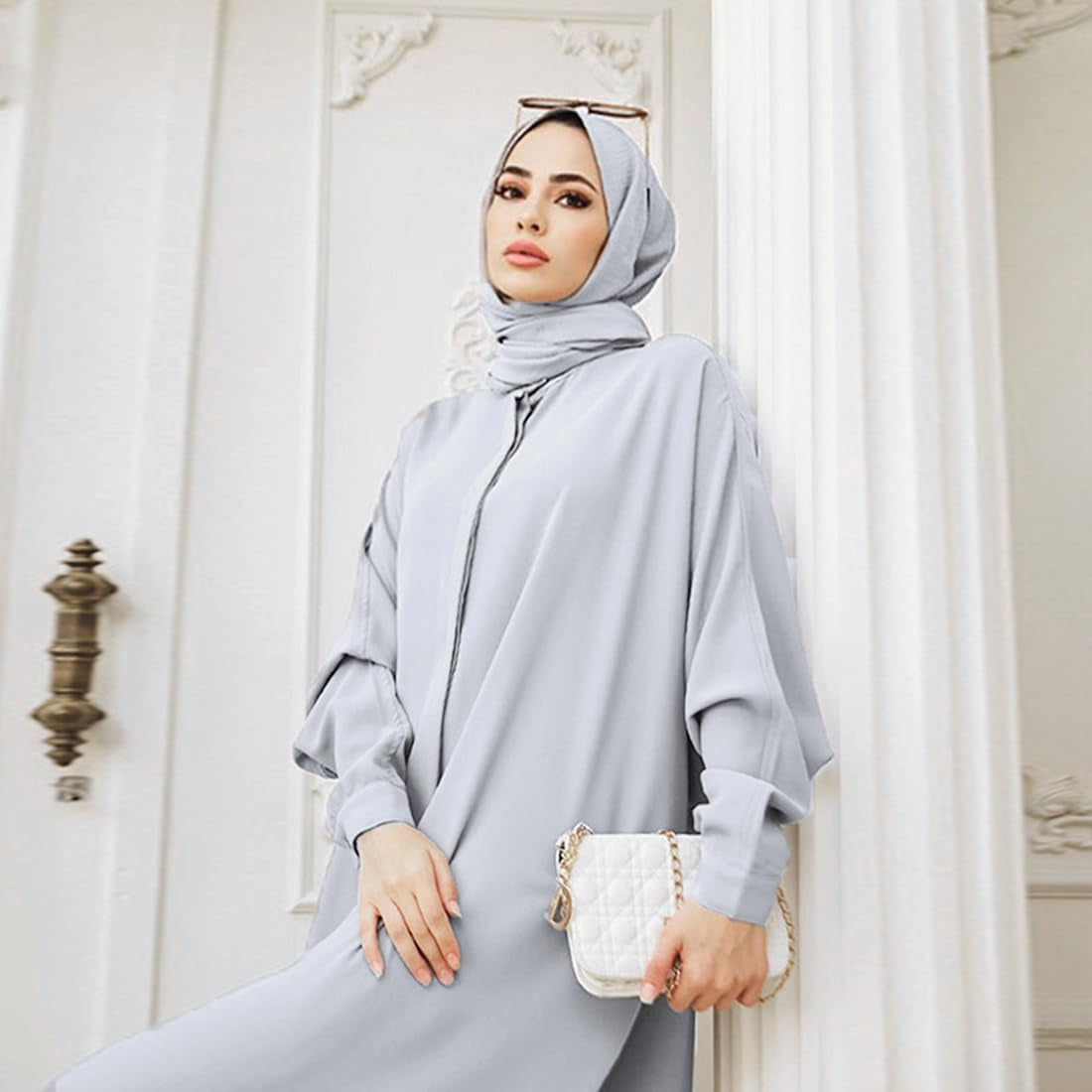 Women Abayas Dubai Kaftan Henley Shirt Prayer Maxi Dress Muslim Batwing Sleeve Ramadan Islamic Clothes