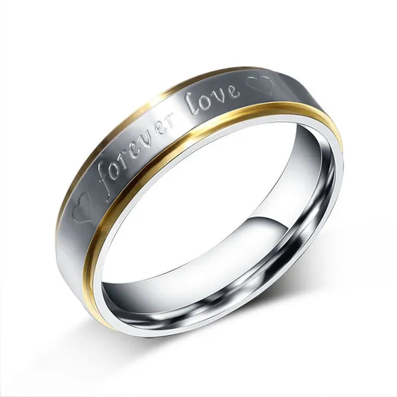 Stainless Steel "forever love" Gold Edged Ring Wedding Band Men/Women's Fashion Jewelry Size 6-13