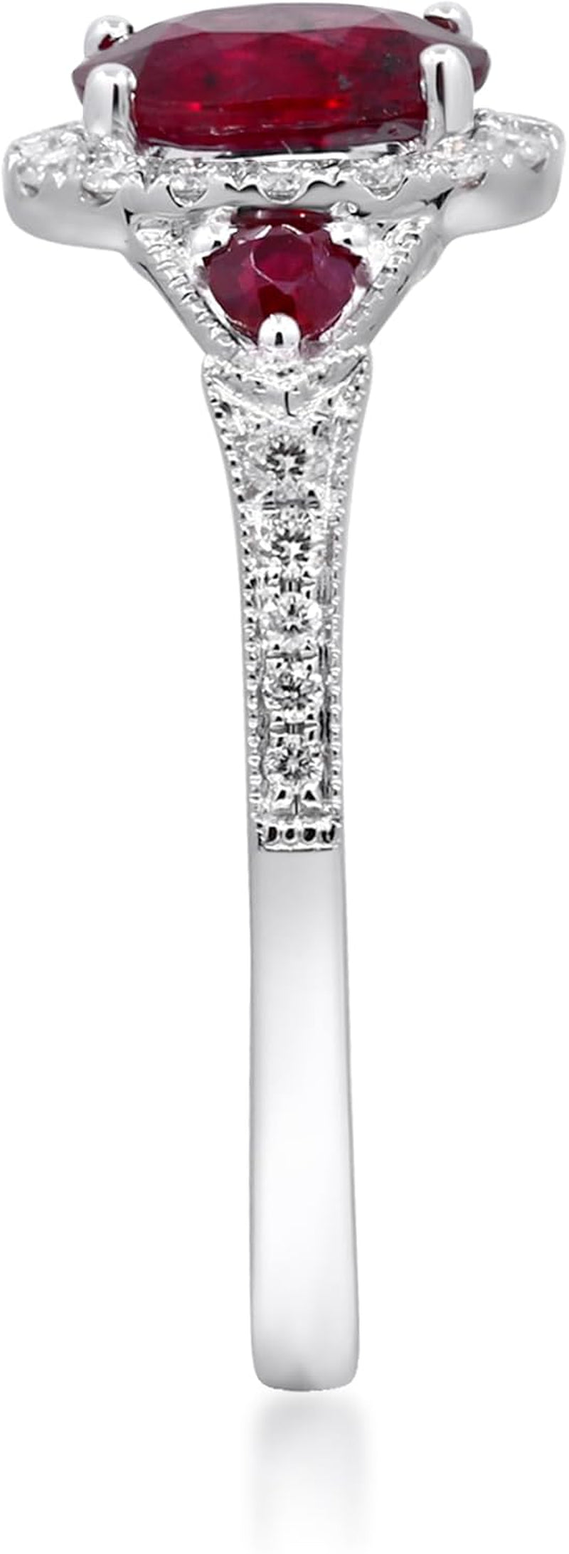 14K White Gold Mozambique Genuine Ruby Ring with Diamonds for Women | Ethically, Authentically & Organically Sourced (Oval-Cut) Shaped Ruby Hand-Crafted Jewelry for Her | Ruby Ring for Women